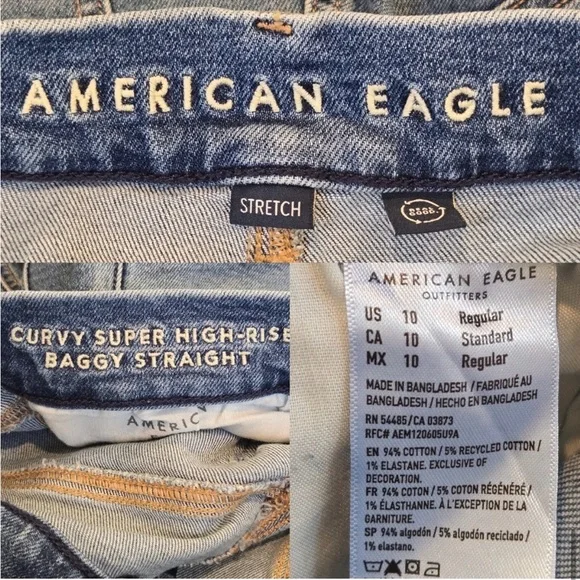 American Eagle Stretch Curvy Super High Rise Baggy Straight Jeans 10 Regular - Picture 2 of 6
